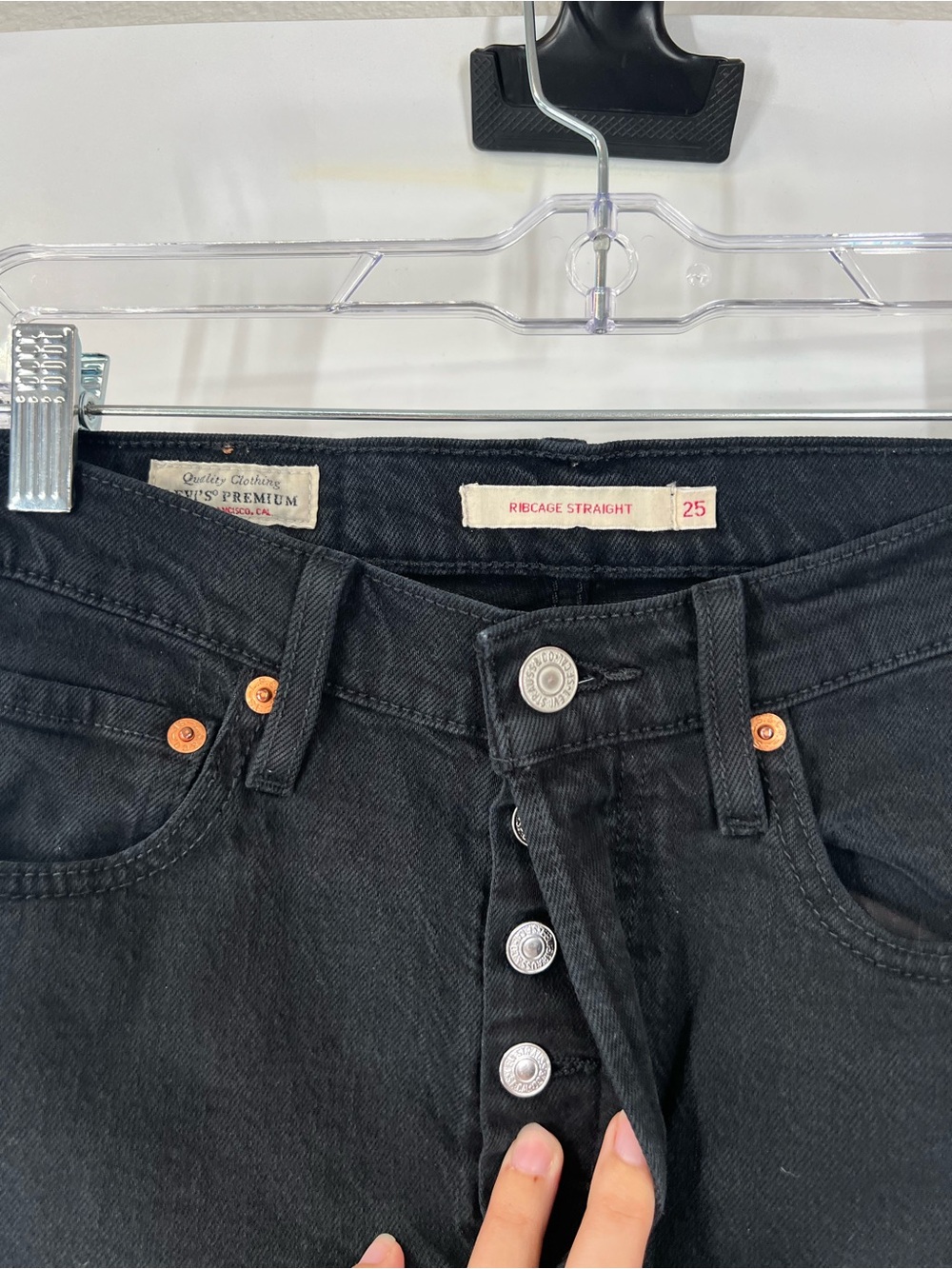 Levi’s Ribcage Straight Jeans Button Fly High Rise Black - Picture 3 of 8